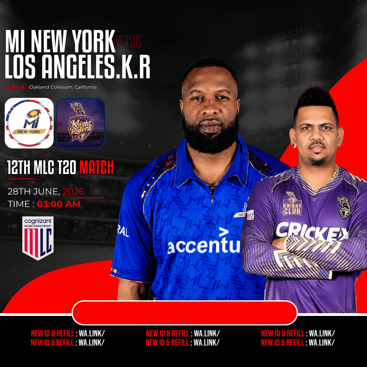 MI New York vs Los Angeles Knight Riders MLC T20 match poster